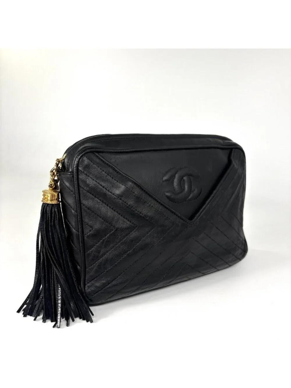 Chanel Stitch Lambskin Shoulder Bag Black